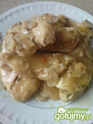 Polędwiczki drobiowe z pieczarkami 