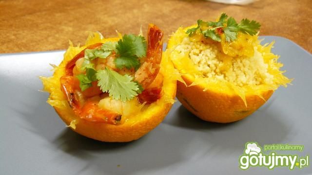 Pomarańczowe krewetki z kuskusem Pomarańczowe krewetki z kuskusem