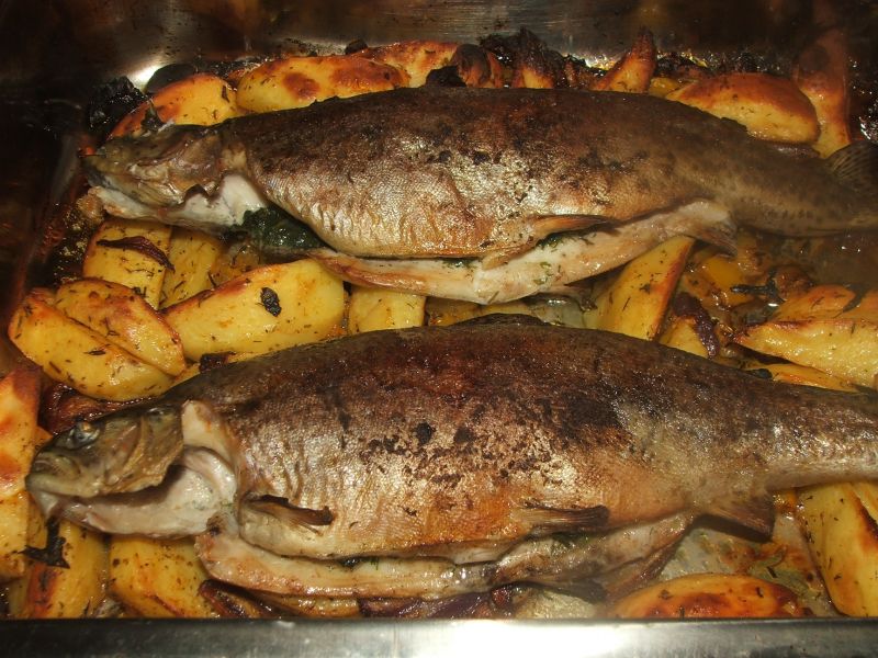 Pstrąg pieczony z ziemniakami