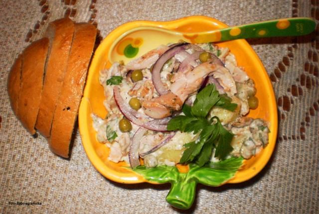 Pyrki i drób -sałatka : Pyrki i drób -sałatka :