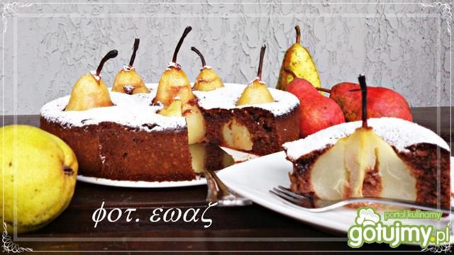 Pyszne czekoladowe ciasto z gruszkami