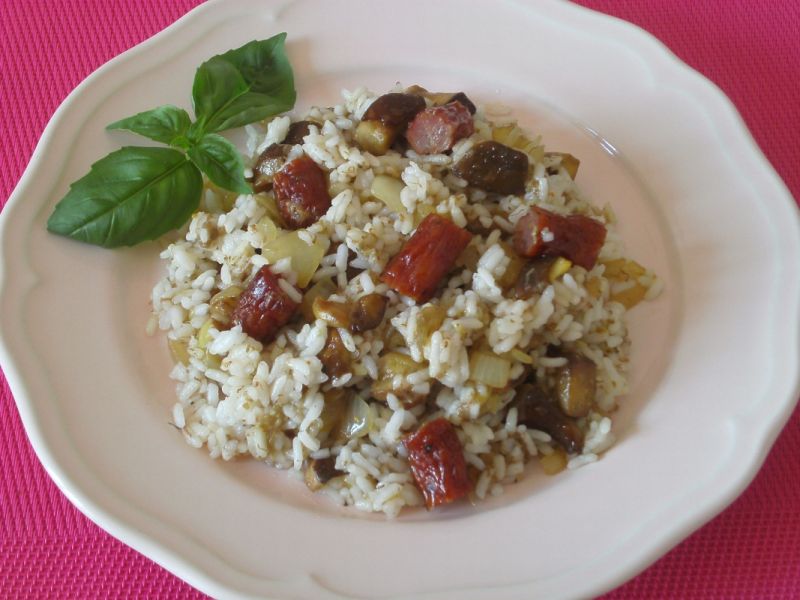 Risotto grzybowe z kabanoskami