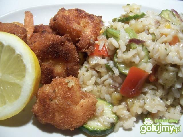 Risotto warzywne + krewetki królewskie Risotto warzywne + krewetki królewskie