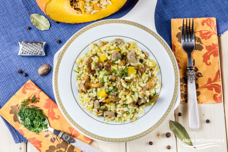Risotto z kurkami, dynią i cielęciną Risotto z kurkami, dynią i cielęciną