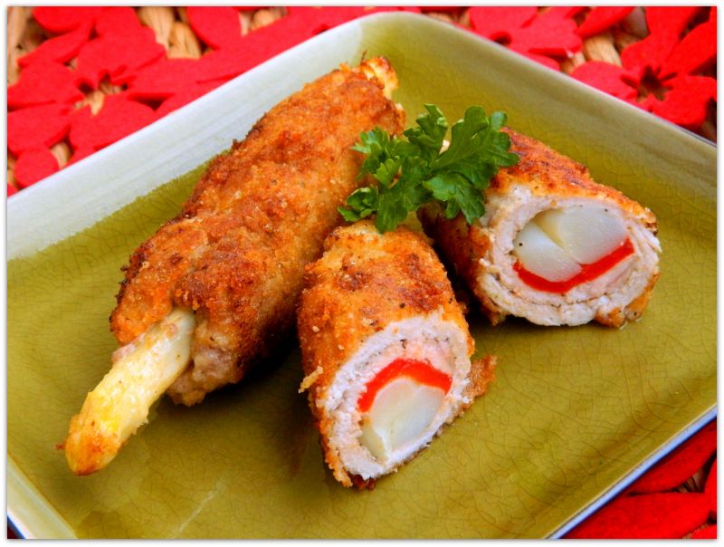 Roladki schabowe ze szparagami