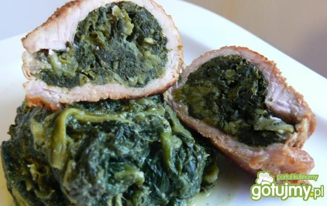 Roladki schabowe ze szpinakiem Roladki schabowe ze szpinakiem