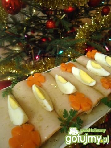 Roladki szynki z pieczarkami w galarecie Roladki szynki z pieczarkami w galarecie