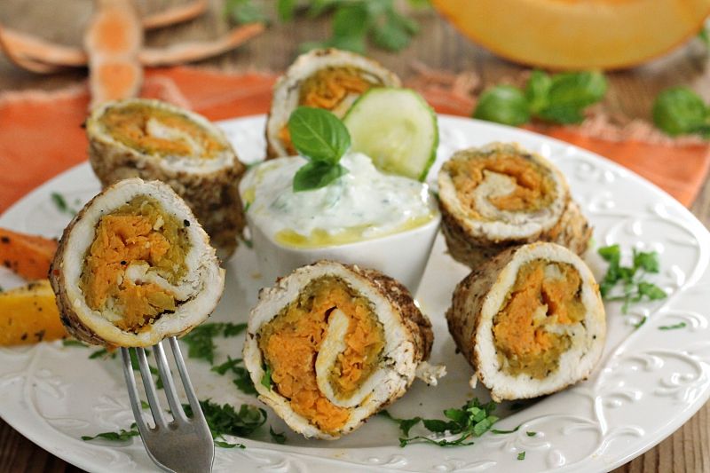 Roladki z dynią i batatem na parze