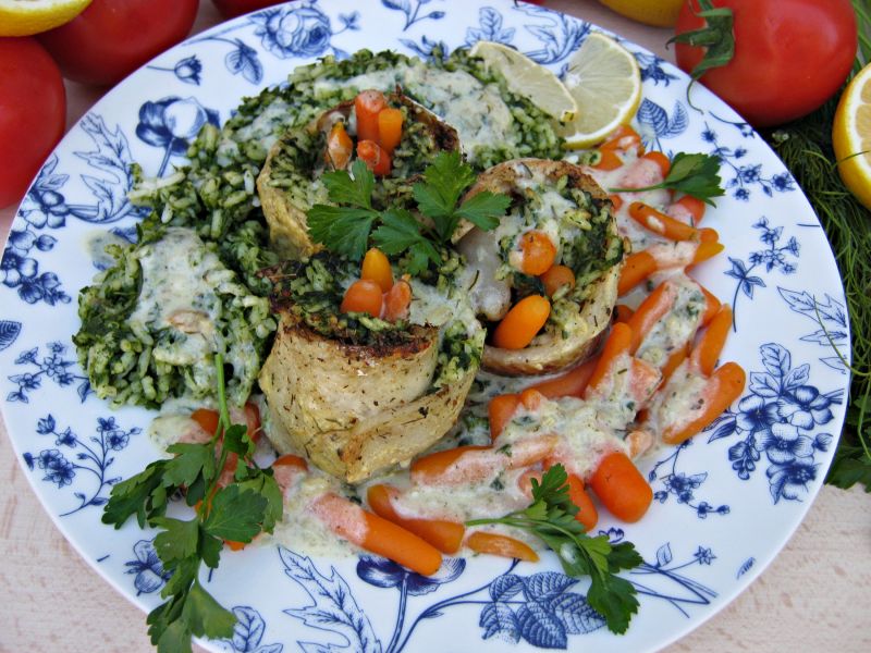 Roladki z mintaja z szpiankowo-ryżowym nadzieniem Roladki z mintaja z szpiankowo-ryżowym nadzieniem