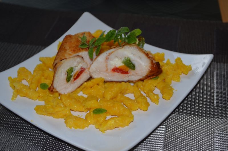 Roladki z papryką na dyniowych kluseczkach