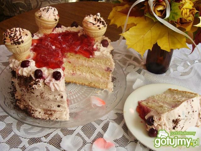 Różowy torcik z ciepłymi lodami 