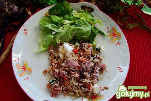 Ryż na ciepło z kozim serem i łososiem  Ryż na ciepło z kozim serem i łososiem