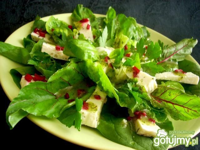 Sałata z młodych liści z serem  Sałata z młodych liści z serem