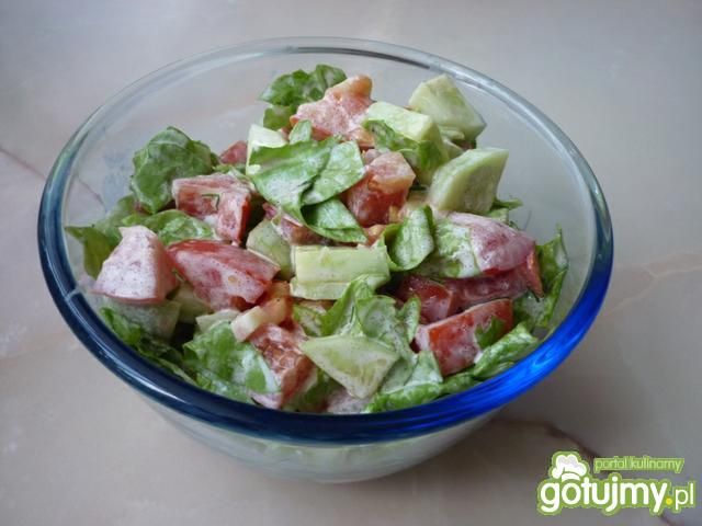 Sałata zielona z pomidorami i ogórkami Sałata zielona z pomidorami i ogórkami