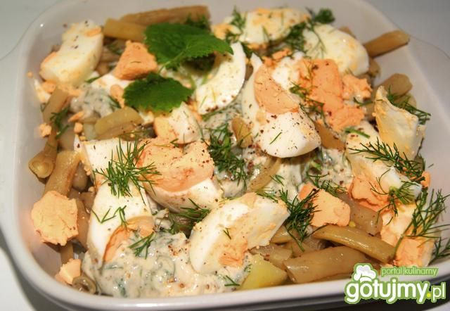 Sałatka z fasolki, jajek i pyrek Sałatka z fasolki, jajek i pyrek