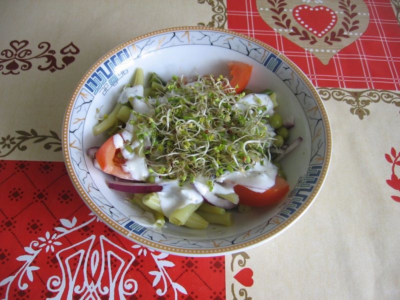 Sałatka z fasolki szparagowej z kiełkami