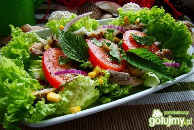 Sałatka z wędzonej makreli i pokrzywy