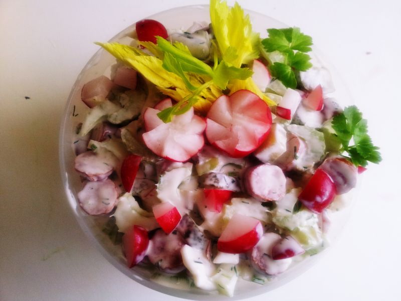 Sałatka ze świeżej rzodkiewki, selera naciowego... Sałatka ze świeżej rzodkiewki, selera naciowego...