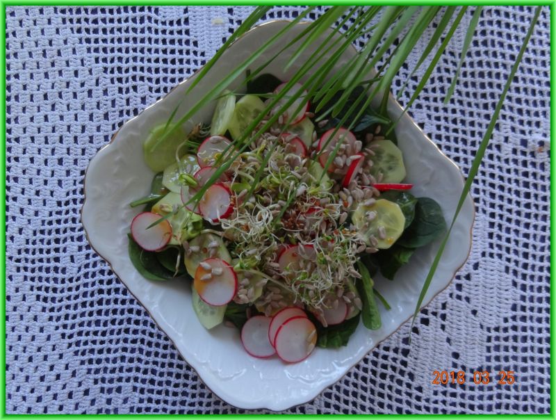 Sałatka ze szpinakiem i kiełkami