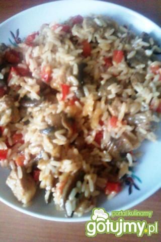 Schabik z ryżem i pieczarkami