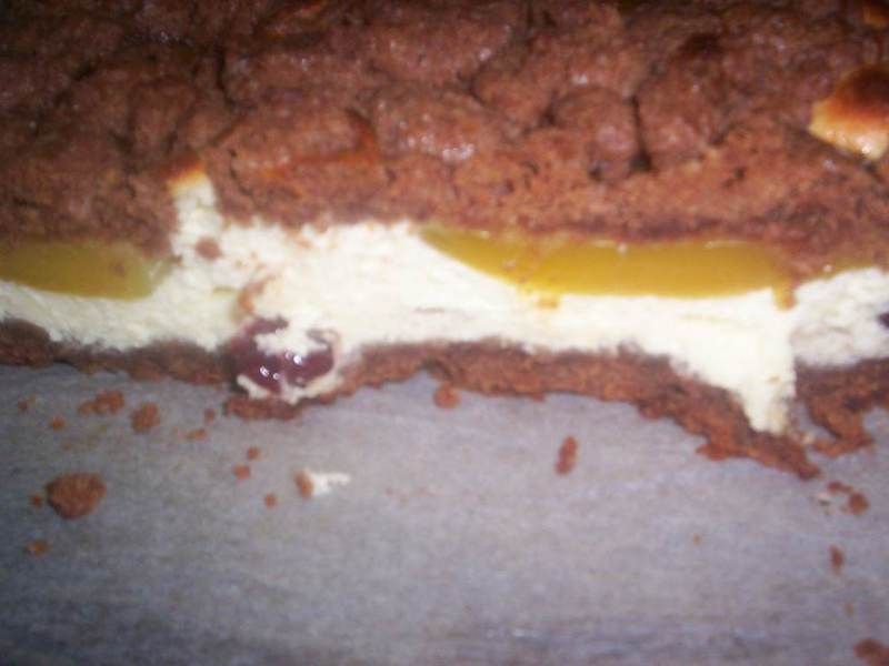 Serniczek na ciemnym spodzie z mango i żurawiną Serniczek na ciemnym spodzie z mango i żurawiną