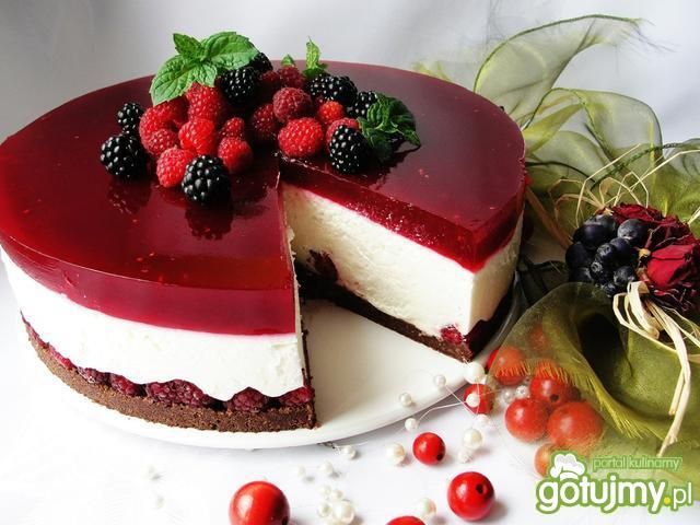 Sernik na zimno z galaretką z musem  Sernik na zimno z galaretką z musem