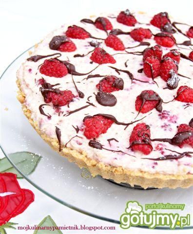 Sernik na zimno z malinami, czekoladą Sernik na zimno z malinami, czekoladą
