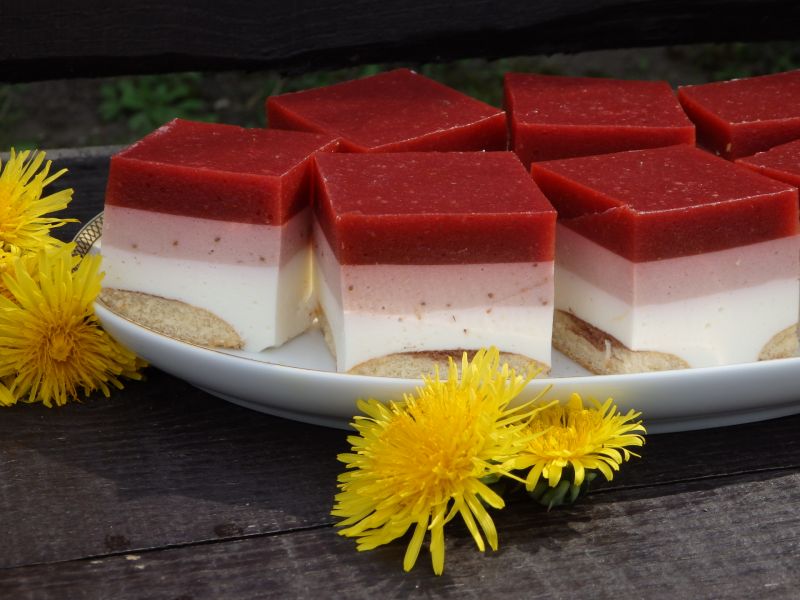 Sernik na zimno z musem truskawkowo-rabarbarowym