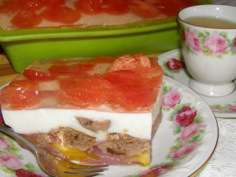 Sernik na zimno:brzoskwinie,arbuz,galaretki