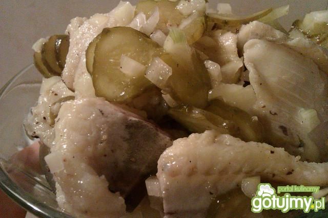 Śledzik z cebulką i ogórkiem Śledzik z cebulką i ogórkiem