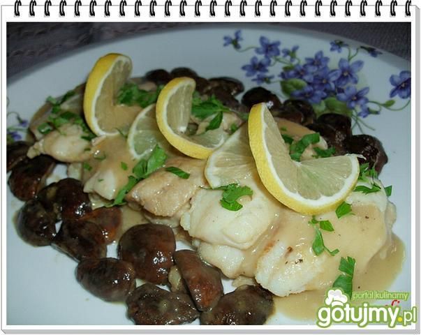 Sola w winie z grzybami Sola w winie z grzybami