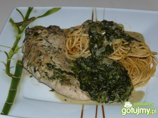 Sos szpinakowy i piers z indyka ;)