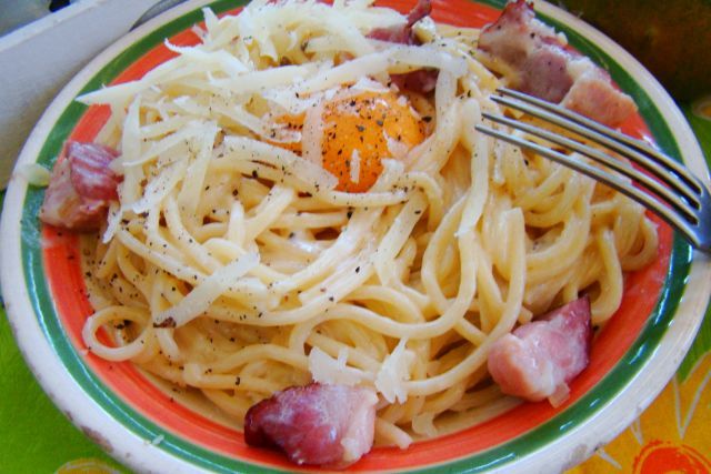 Spaghetti Carbonara z żółtkiem Spaghetti Carbonara z żółtkiem