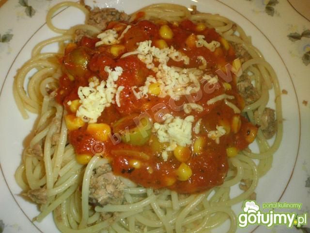 Spaghetti pomidorowe z tuńczykiem