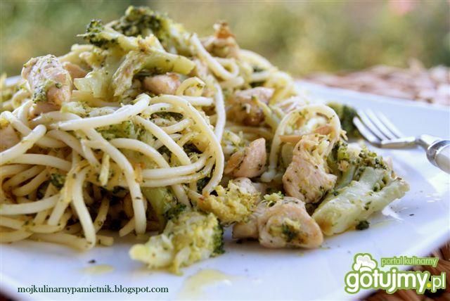 Spaghetti z brokułem, piersią i sezamem Spaghetti z brokułem, piersią i sezamem