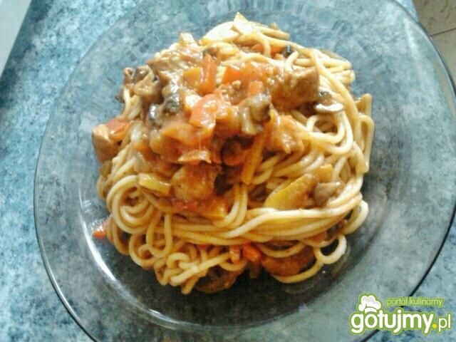 Spaghetti z cukinią,kurczakiem i papryką Spaghetti z cukinią,kurczakiem i papryką