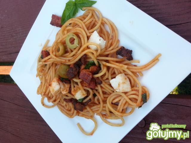 Spaghetti z szynką i mozzarellą Spaghetti z szynką i mozzarellą