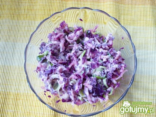 Surówka z czerwonej kapusty z majonezem.