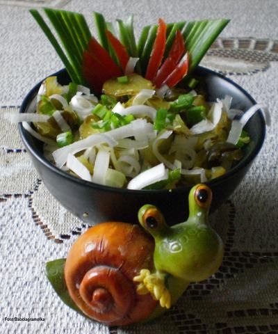 Surówka z ogórków kiszonych z porem : Surówka z ogórków kiszonych z porem :