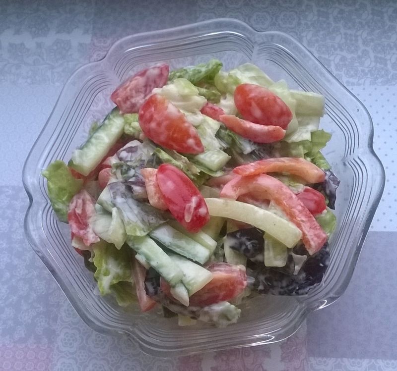 Surówka z sałaty rzymskiej, ogórka, papryki, pomid Surówka z sałaty rzymskiej, ogórka, papryki, pomid