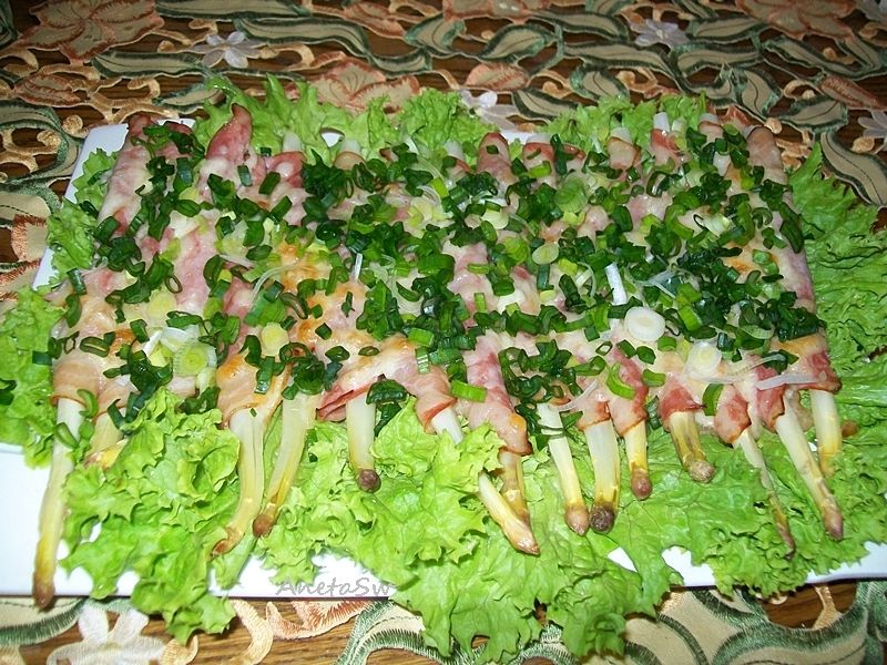 Szparagi pieczone z boczkiem i mozzarellą Szparagi pieczone z boczkiem i mozzarellą