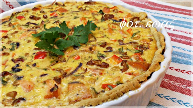Tarta z ciecierzycą, łososiem i kurkami Tarta z ciecierzycą, łososiem i kurkami