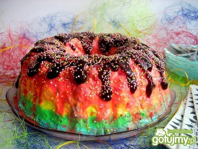 Tęczowy sernik na zimno z owocami  Tęczowy sernik na zimno z owocami