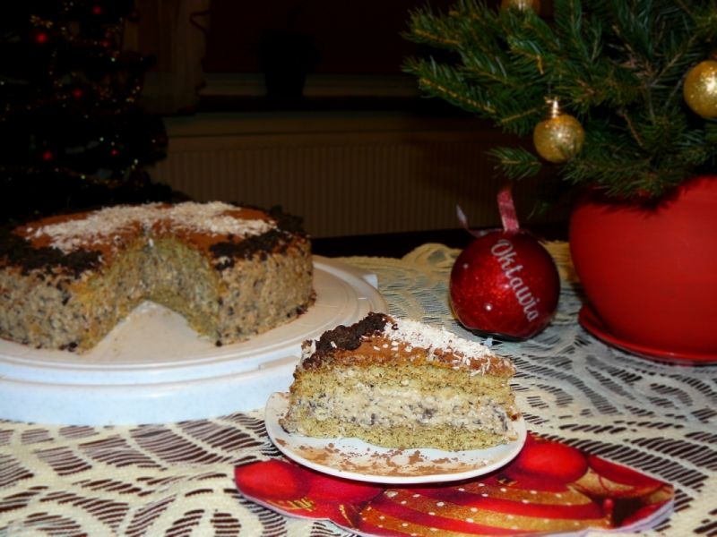 Torcik kokosowo-czekoladowy na kawowym biszkopcie