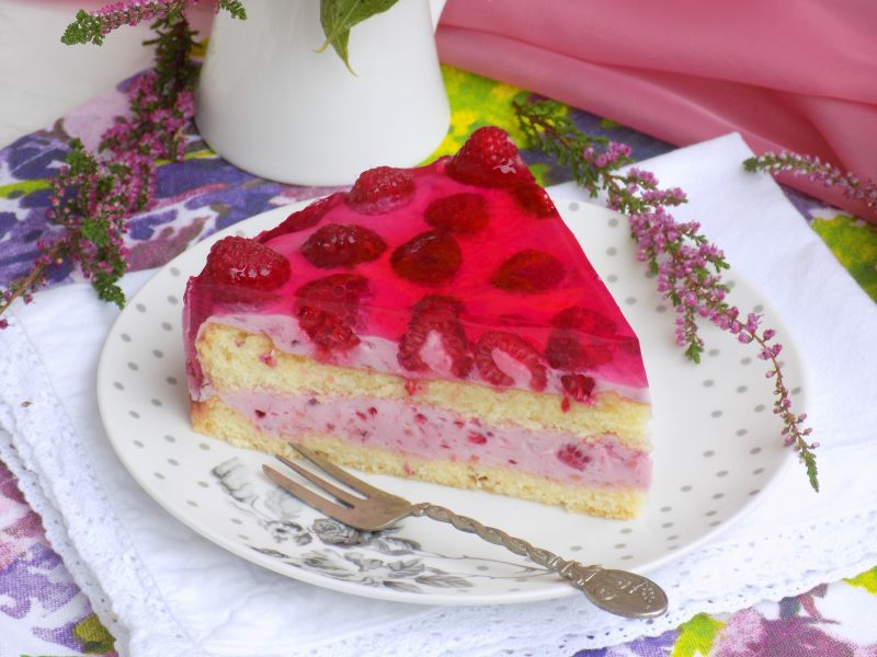 Torcik z malinami na zimno