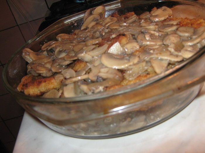 Warstwowy schabowy z pieczarkami