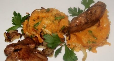 Wątróbka na puree z pietruszki i batata Wątróbka na puree z pietruszki i batata