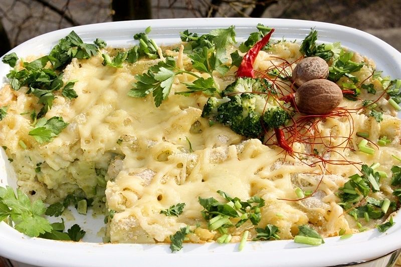 Zapiekanka makaronowa z brokułem i kurczakiem