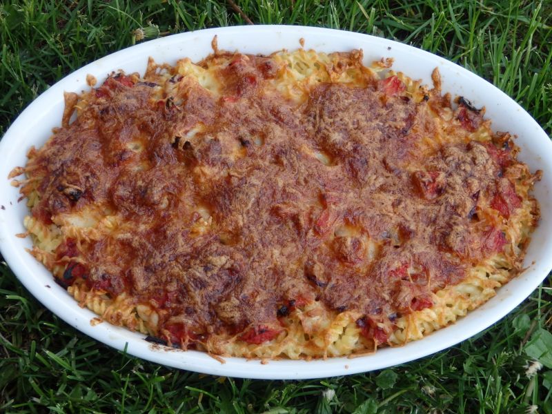 Zapiekanka makaronowa z kurczakiem i pomidorami