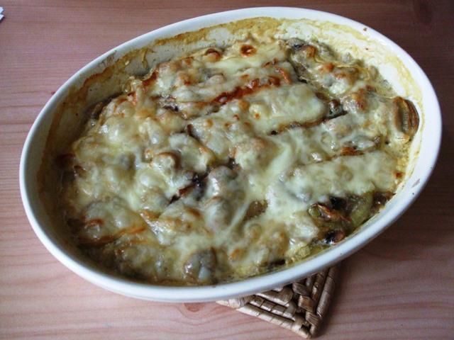 Zapiekanka z ryba i pieczarkami